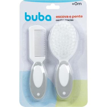 Imagem de Escova E Pente Buba Cerdas Macias +0 Meses Cinza E Branco
