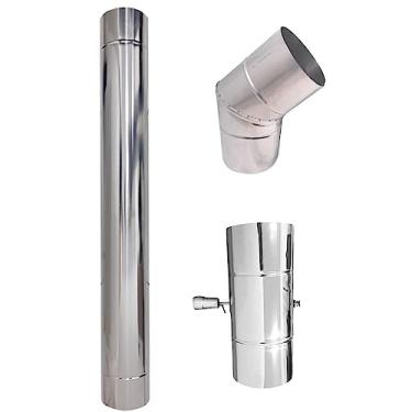 Imagem de Kit Chaminé Duto 5" Inox Registro Damper Curva 45 - Lareiras