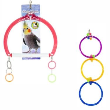 Imagem de Kit Brinquedos Balanço e Argolas Para Calopsitas Agapornis Periquitos
