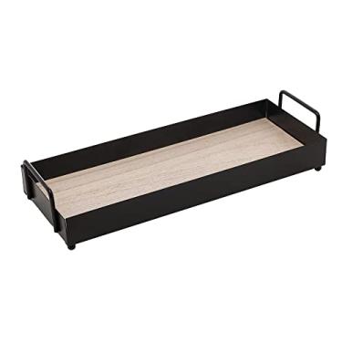 Imagem de Bandeja Retangular de Metal com Fundo em MDF e Alça Preto Fosco 30,5cm x 11,5cm x 6cm - Lyor