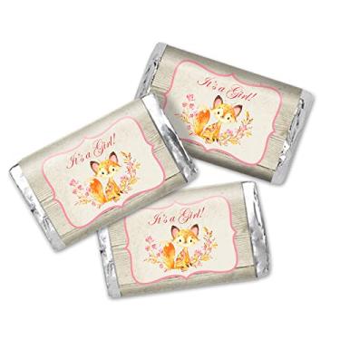 Imagem de Amanda Creation Aquarela Woodland Fox Girl Baby Sprinkle Baby Shower Mini Chocolate Candy Bar Adesivos, 45 3,6 cm x 6,6 cm Etiquetas envolventes, ótimo para lembrancinhas de festa