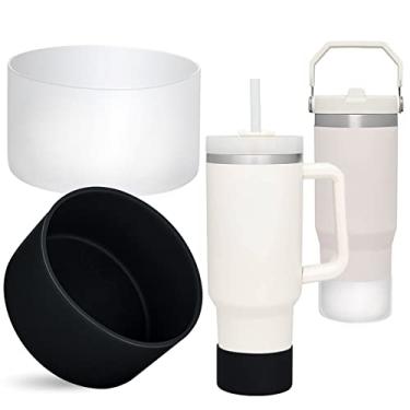 Imagem de QIANHAI Botas de silicone para Stanley Quencher Adventure Copo de 1,134 g com alça e Stanley IceFlow 850 g 590 ml, garrafa inferior manga esportiva acessórios para garrafa de água (1 preto + 1