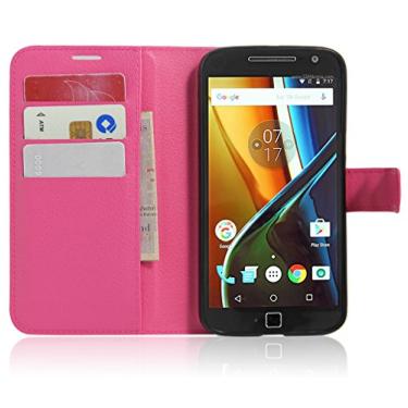 Imagem de Capa para Moto G4 Plus, carteira flip de couro PU premium com compartimento para cartão, suporte e fecho magnético [capa interna de TPU à prova de choque] Compatível com Moto G4 Plus