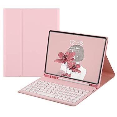 Imagem de HENGHUI Capa com teclado para Galaxy Tab S9 FE+ / Tab S10+ / Tab S9+ / Tab S8+/S7+/S7 FE 31,5 cm capa magnética removível para teclado colorido bonito e redondo, rosa