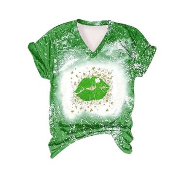Imagem de Duobla Camiseta feminina divertida de manga curta do Dia de São Patrício com estampa da bandeira trevo trevo camisetas confortáveis, A-2-verde, P