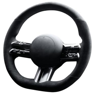 Imagem de Alfanxi Costura manual Itália Alcantara Capa de volante para carro para Mercedes-Benz CLS 450 (Alcântara preto + fio preto)