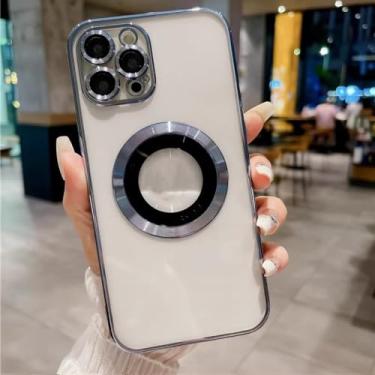 Imagem de Capas de telefone transparentes revestidas para iPhone 15 14 Pro Max 13 12 11 vem com filme de lente protege a tampa traseira da lente, azul, para iPhone 15 ProMax