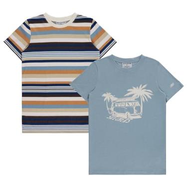 Imagem de Skechers Pacote com 2 camisetas esportivas para meninos, Areia macia/azul aço, M
