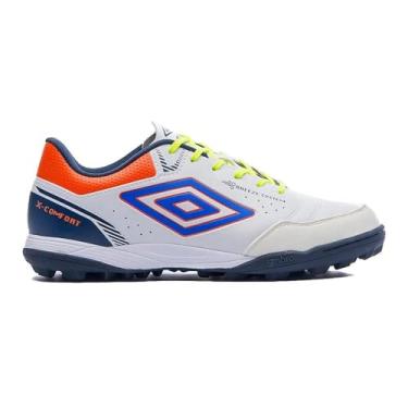 Imagem de Chuteira Umbro X-Confort Society Branca e Laranja