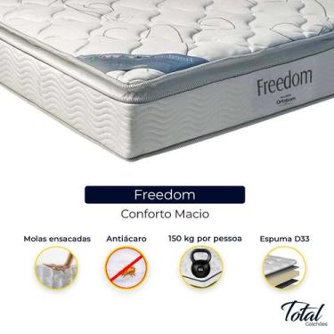 Imagem de Cama Box Baú Bipartido Casal Marrom e Colchão Freedom Molas Ensacadas 