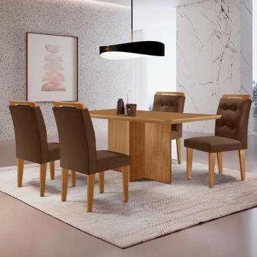 Imagem de Mesa de Jantar Olímpia 120cm MDF Canto copo e com 4 Cadeiras Carol