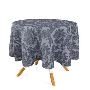 Imagem de Toalha de Mesa Redonda em Tecido Jacquard Preto Acinzentado e Prata Me