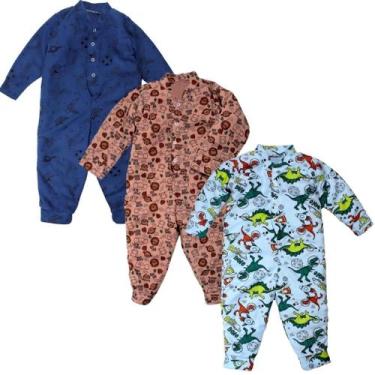 Imagem de Kit 3 Macacão Pijamão Soft Inverno Infantil Menino E Menina - BEBE MAL