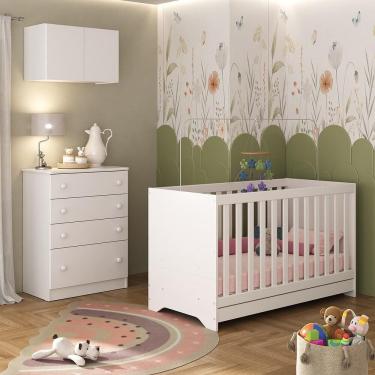 Imagem de Kit Berço 3 em 1 Mp4164 com Colchão Armário Aéreo 2 Portas e Cômoda 4 Gavetas MDP 133cm...