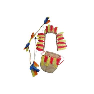 Imagem de Kit Indigena C/ Cocar Americano Tanga E Flecha Colorido - Usina de Art