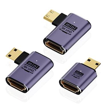 Imagem de AreMe Mini adaptador HDMI para HDMI 8K (pacote com 3), cabo mini HDMI macho para HDMI fêmea de 90 graus de ângulo esquerdo e direito para Raspberry Pi Zero, câmera DSLR, filmadora, HDTV, projetor,