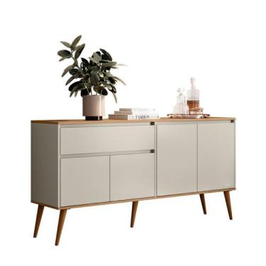 Imagem de Aparador Para Sala De Estar Ravi com 3 Portas Cor Off White e Nature -