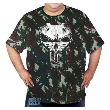 Imagem de Camiseta Plus Size Camuflada Caveira Tradicional Camisa Geek - KING OF