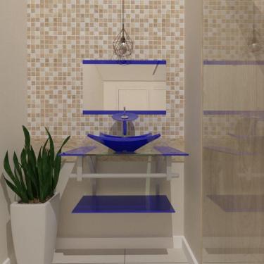 Imagem de Gabinete De Vidro 60Cm Ac Com Cuba Quadrada - Azul Escuro