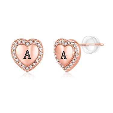 Imagem de Brincos de coração para meninas e crianças, brincos de prata esterlina 925 hipoalergênicos com letras CZ para meninas adolescentes, brincos iniciais para meninas pequenas, presentes de Natal, Latão