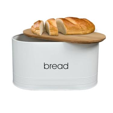 Imagem de Porta Mantimentos Pão Bread Retangular Aço Galvanizado Tampa Bambu 33x18cm Organização Cozinha Premium