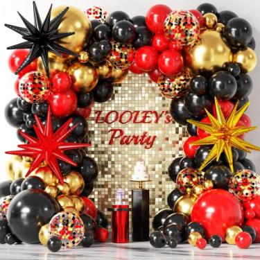 Imagem de Kit de Balões Garland Arch LOOLEY Vermelho, Preto e Dourado - 137 Unid
