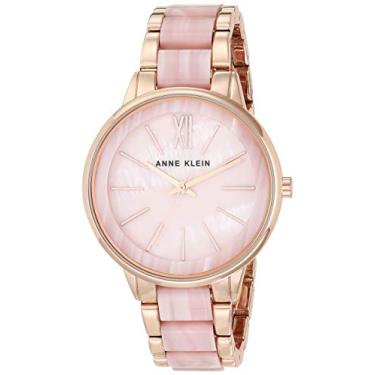 Imagem de Anne Klein Relógio feminino com pulseira de resina, Rosa perolado/ouro rosa