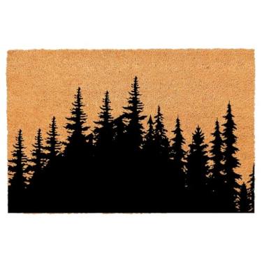Imagem de Capacho engraçado de coco, linha de árvore, paisagem florestal, tapete de porta da frente, tapete de entrada ao ar livre com resistente, tapetes de boas-vindas, entrada de coco natural, marrom