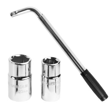 Imagem de Hbxdeco Chave telescópica, chave de roda extensível de 4 vias, conjunto de remoção de porca de roda com soquetes de 17/19 mm e 21/23 mm, kit universal de ferramentas de reparo de pneus para carros,