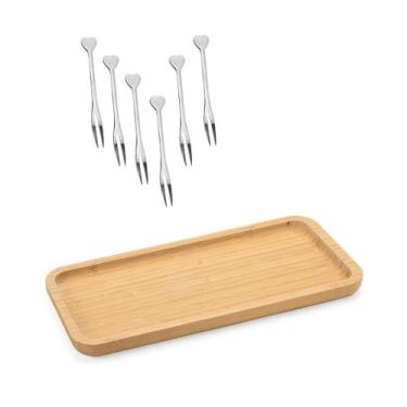 Imagem de KIT PETISQUEIRA BAMBU e 6 GARFINHOS CORAÇÃO 37CM BANDEJA TOP - clink
