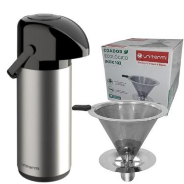 Imagem de Kit Garrafa térmica 1 Litro Inox Verona Coador Inox Tamanho 103 Filtro