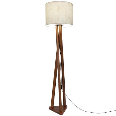 Imagem de Luminária de Chão Estrela com Pés de Madeira e Tecido Sapucaia Marmorizado Bege 162cm