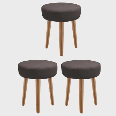 Imagem de Kit 03 Banqueta Alta Julia Industrial 55cm Pé Palito Madeira Corino Marrom - Ahz Móveis