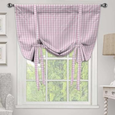 Imagem de JAWO Cortina xadrez blackout ajustável para amarrar, cortinas xadrez para cozinha, quarto, banheiro, lavanderia, janelas pequenas, fazenda, campo, sala de estar para janelas, persiana, bolso para