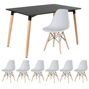 Imagem de Kit - Mesa Retangular Eames 80 X 120 Cm Preto + 6 Cadeiras Dsw Cinza Claro Mesa Preto Com Cadeiras Cinza Claro