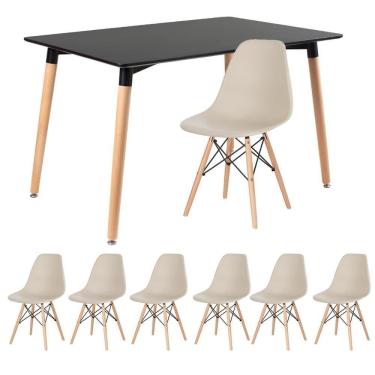 Imagem de Kit - Mesa Retangular Eames 80 X 120 Cm Preto + 6 Cadeiras Dsw Nude Mesa Preto Com Cadeiras Nude