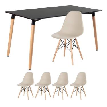 Imagem de Kit - Mesa Retangular Eames 80 X 140 Cm + 4 Cadeiras Dsw Mesa Preto Com Cadeiras Nude Mesa Preto Com Cadeiras Nude