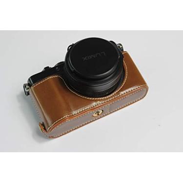 Imagem de Capa LX100 II, capa BolinUS feita à mão de couro PU meia câmera versão abertura inferior para Panasonic Lumix DC-LX100 II com alça de mão (marrom)