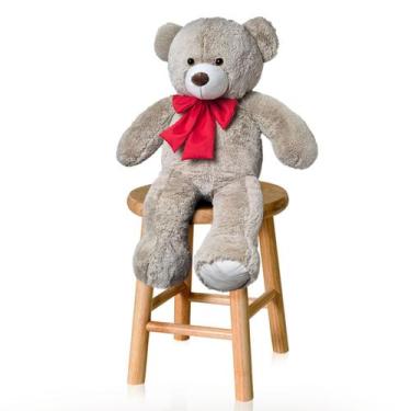 Imagem de Urso De Pelúcia P 50cm Com Laço - ALEPLUSH, Avelã com vermelho