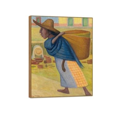 Imagem de MUHJDYC Diego Rivera Famosa Imagem em Tela - Impressões de Arte de Parede - Cesta de Transporte Mulher - Quadro de Madeira Pintura para Sala de Estar Quarto Decoração de Casa 20x25cm-8x10in