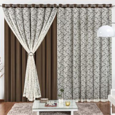 Imagem de Cortina Para Varão Yasmin 4,00 X 2,50m Alt Renda e Malha - Tabaco