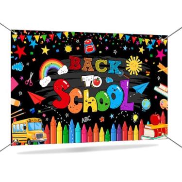 Imagem de Mocsicka Faixa de fundo de volta às aulas, decoração de boas-vindas às aulas para sala de aula, crianças, adultos, fotografia, backround, cabine fotográfica, adereços 70,8 x 43,3 polegadas
