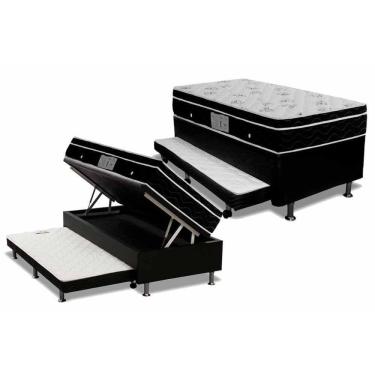 Imagem de Cama Box Baú C/Auxiliar Solteiro: Colchão Molas Ortobom Nanolastic Physical + Base Black(88X188)