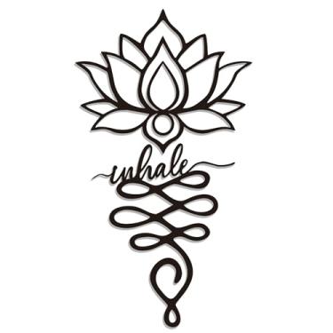 Imagem de Xedatric Escultura de parede de metal de duas peças para decoração de ioga, casa e escritório - decoração elegante de lótus, acabamento preto fosco rústico