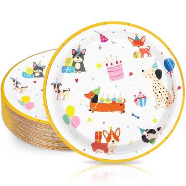 Imagem de FYSUIMU 40 peças de pratos de papel de aniversário de cachorro de desenho animado, pratos descartáveis de 22 cm, pratos decorativos de sobremesa para chá de bebê, suprimentos de festa