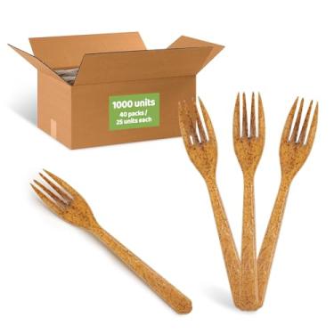 Imagem de EMPACKUSA Garfos De Fibra Vegetal, Estojo Master Case Com 1000 Peças, 17 Cm Comprimento, Biodegradáveis, Resistentes E Sem Farpas, Ecológicos, Perfeitos Sustentáveis Para Todos Os Tipos Ocasiões, Da