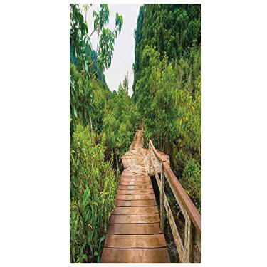 Imagem de Película de privacidade para janela florestal, janela decorativa 3D, decalques de vitrais, adesivo de janela aderente estática não adesivo, L90 x C 190 cm marrom claro verde