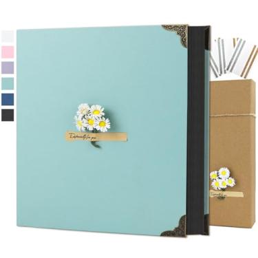 Imagem de Álbum de scrapbook de 30,5 x 30,5 cm, faça você mesmo, álbum de fotos, capa dura, papel kraft, 3 anéis, livro de memórias para casamento, aniversário, viagem, família, verde-claro