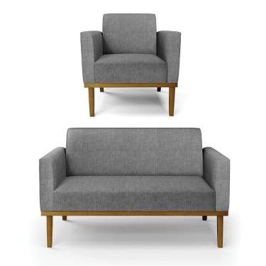 Imagem de Sofá Namoradeira Com Poltrona Base De Madeira Fixa Castanho Marisa Linho D03 - D?rossi Cor A26 Grafite