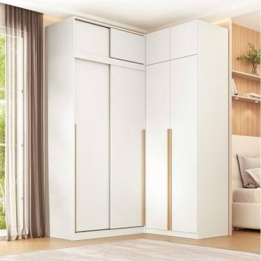 Imagem de Guarda-roupa Modular de Canto 4 Peças 8 Portas com 4 Portas de Correr Jade Cabecasa Madeiramadeira Branco Fosco